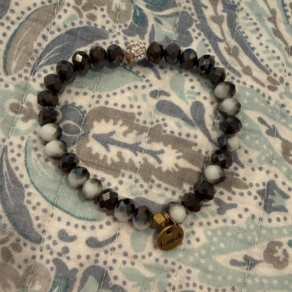 Erimish Black and White Beaded Bracelet with Gold Charm